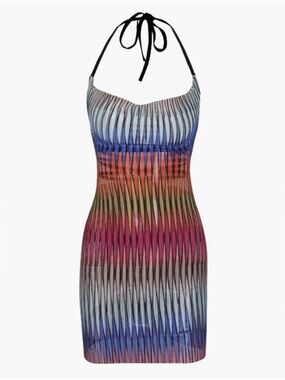Multicoloured bodycon sheer dress with tie back detail